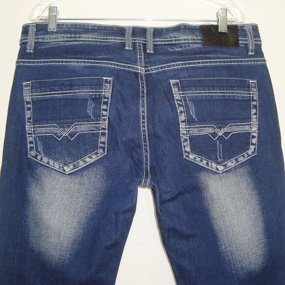 BLACK STONE Original Denim Mens Distressed Moto Blue Denim Jeans - Picture 9 of 13